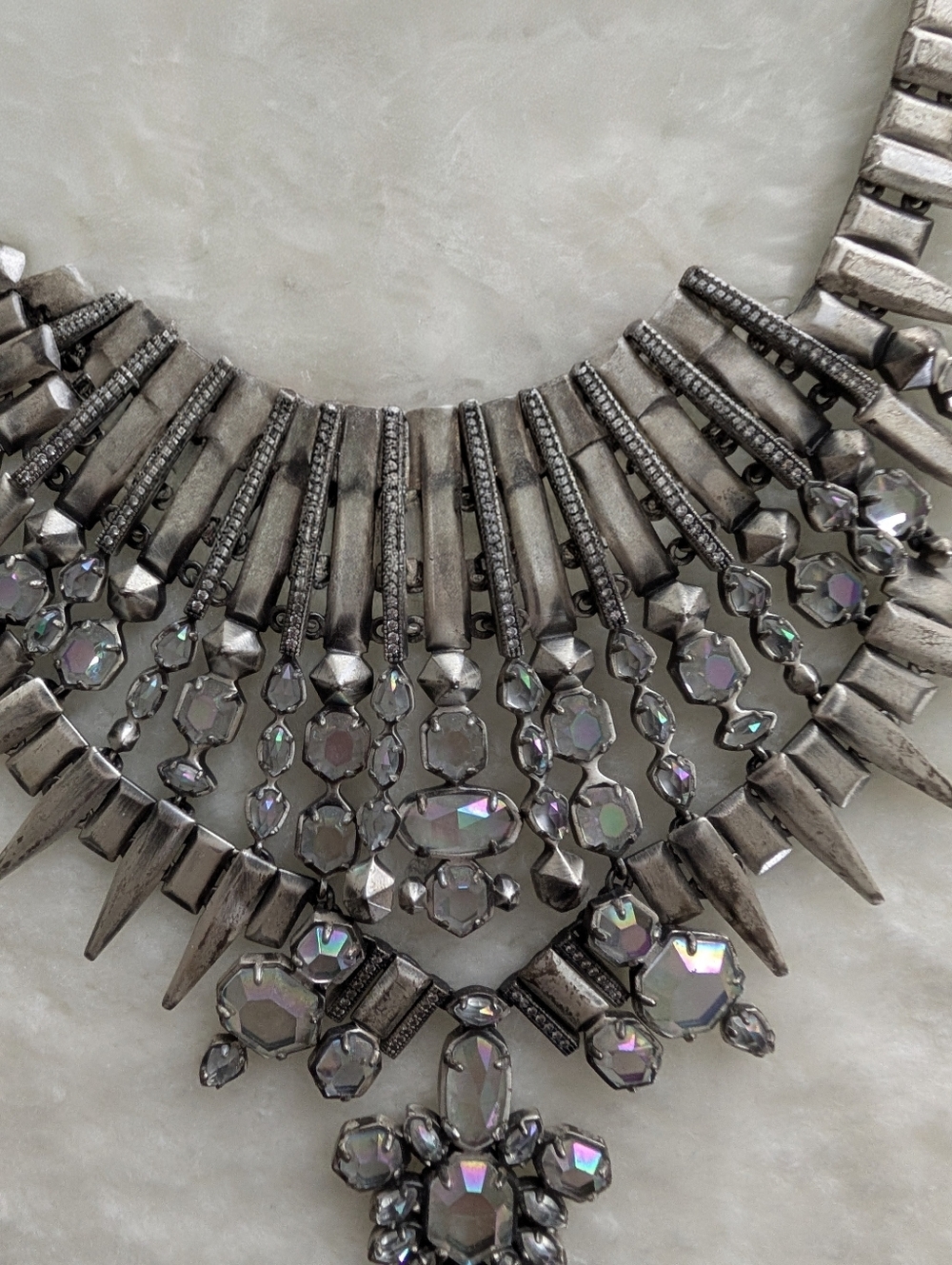 Kendra Scott Serayah Statement Necklace Silver Tone Bold Chunky Chain Collar Bib - Picture 2 of 2